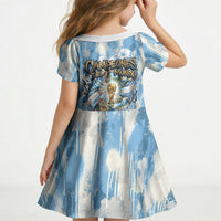 Argentina Football Campeones Del Mundo 2026 Kid Short Sleeve Dress Champions Soccer Flag Watercolor Paint Drips Trophy