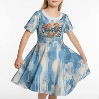Argentina Football Campeones Del Mundo 2026 Kid Short Sleeve Dress Champions Soccer Flag Watercolor Paint Drips Trophy