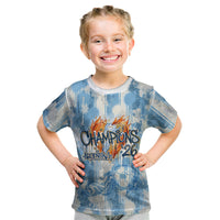 Argentina Football Campeones Del Mundo 2026 Kid T Shirt Champions Soccer Flag Watercolor Paint Drips Trophy