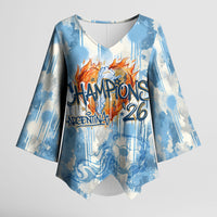 Argentina Football Campeones Del Mundo 2026 Kimono Sleeve Blouse Champions Soccer Flag Watercolor Paint Drips Trophy