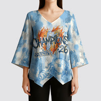 Argentina Football Campeones Del Mundo 2026 Kimono Sleeve Blouse Champions Soccer Flag Watercolor Paint Drips Trophy