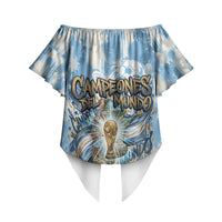 Argentina Football Campeones Del Mundo 2026 Off Shoulder Wrap Waist Top Champions Soccer Flag Watercolor Paint Drips Trophy