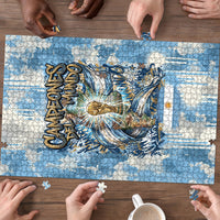 Argentina Football Campeones Del Mundo 2026 Puzzle Champions Soccer Flag Watercolor Paint Drips Trophy