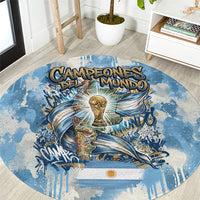 Argentina Football Campeones Del Mundo 2026 Round Carpet Champions Soccer Flag Watercolor Paint Drips Trophy