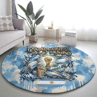Argentina Football Campeones Del Mundo 2026 Round Carpet Champions Soccer Flag Watercolor Paint Drips Trophy