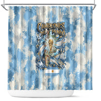 Argentina Football Campeones Del Mundo 2026 Shower Curtain Champions Soccer Flag Watercolor Paint Drips Trophy