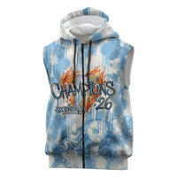 Argentina Football Campeones Del Mundo 2026 Sleeveless Zip Hoodie Champions Soccer Flag Watercolor Paint Drips Trophy