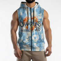 Argentina Football Campeones Del Mundo 2026 Sleeveless Zip Hoodie Champions Soccer Flag Watercolor Paint Drips Trophy