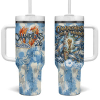 Argentina Football Campeones Del Mundo 2026 Tumbler With Handle Champions Soccer Flag Watercolor Paint Drips Trophy
