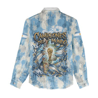 Argentina Football Campeones Del Mundo 2026 Women Casual Shirt Champions Soccer Flag Watercolor Paint Drips Trophy