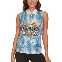 Argentina Football Campeones Del Mundo 2026 Women Sleeveless Polo Shirt Champions Soccer Flag Watercolor Paint Drips Trophy