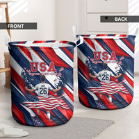 USA World Football Laundry Basket One Team One Goal - Patriotic Bald Eagle Mascot Soccer