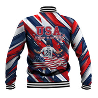 USA World Football Baseball Jacket One Team One Goal - Patriotic Bald Eagle Mascot Soccer