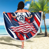 USA World Football Beach Blanket One Team One Goal - Patriotic Bald Eagle Mascot Soccer