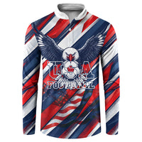 USA World Football Button Sweatshirt One Team One Goal - Patriotic Bald Eagle Mascot Soccer