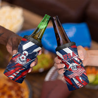 USA World Football 4 in 1 Can Cooler Tumbler One Team One Goal - Patriotic Bald Eagle Mascot Soccer