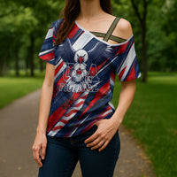 USA World Football Cross Shoulder Shirt One Team One Goal - Patriotic Bald Eagle Mascot Soccer