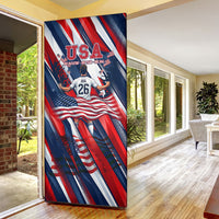 USA World Football Door Cover One Team One Goal - Patriotic Bald Eagle Mascot Soccer