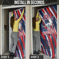 USA World Football Door Cover One Team One Goal - Patriotic Bald Eagle Mascot Soccer