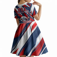 USA World Football Kid Short Sleeve Dress One Team One Goal - Patriotic Bald Eagle Mascot Soccer