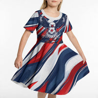 USA World Football Kid Short Sleeve Dress One Team One Goal - Patriotic Bald Eagle Mascot Soccer