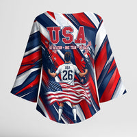 USA World Football Kimono Sleeve Blouse One Team One Goal - Patriotic Bald Eagle Mascot Soccer
