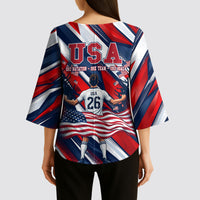 USA World Football Kimono Sleeve Blouse One Team One Goal - Patriotic Bald Eagle Mascot Soccer