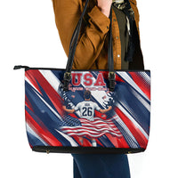 USA World Football Leather Tote Bag One Team One Goal - Patriotic Bald Eagle Mascot Soccer
