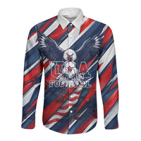 USA World Football Long Sleeve Button Shirt One Team One Goal - Patriotic Bald Eagle Mascot Soccer