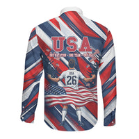 USA World Football Long Sleeve Button Shirt One Team One Goal - Patriotic Bald Eagle Mascot Soccer