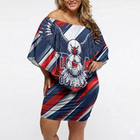 USA World Football Off Shoulder Short Dress One Team One Goal - Patriotic Bald Eagle Mascot Soccer