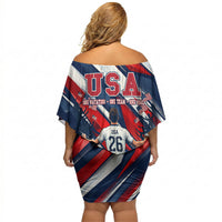 USA World Football Off Shoulder Short Dress One Team One Goal - Patriotic Bald Eagle Mascot Soccer