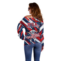 USA World Football Off Shoulder Sweater One Team One Goal - Patriotic Bald Eagle Mascot Soccer