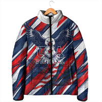 USA World Football Padded Jacket One Team One Goal - Patriotic Bald Eagle Mascot Soccer