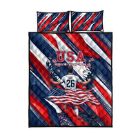 USA World Football Quilt Bed Set One Team One Goal - Patriotic Bald Eagle Mascot Soccer
