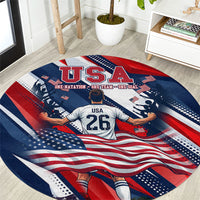 USA World Football Round Carpet One Team One Goal - Patriotic Bald Eagle Mascot Soccer