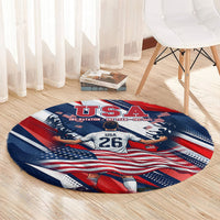 USA World Football Round Carpet One Team One Goal - Patriotic Bald Eagle Mascot Soccer