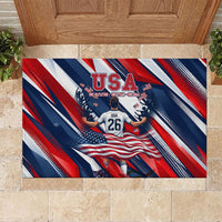 USA World Football Rubber Doormat One Team One Goal - Patriotic Bald Eagle Mascot Soccer