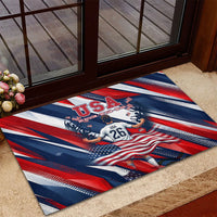 USA World Football Rubber Doormat One Team One Goal - Patriotic Bald Eagle Mascot Soccer