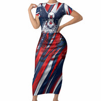 USA World Football Short Sleeve Bodycon Dress One Team One Goal - Patriotic Bald Eagle Mascot Soccer