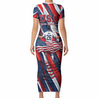 USA World Football Short Sleeve Bodycon Dress One Team One Goal - Patriotic Bald Eagle Mascot Soccer