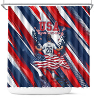 USA World Football Shower Curtain One Team One Goal - Patriotic Bald Eagle Mascot Soccer