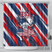 USA World Football Shower Curtain One Team One Goal - Patriotic Bald Eagle Mascot Soccer