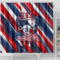 USA World Football Shower Curtain One Team One Goal - Patriotic Bald Eagle Mascot Soccer