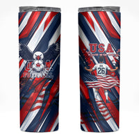 USA World Football Skinny Tumbler One Team One Goal - Patriotic Bald Eagle Mascot Soccer