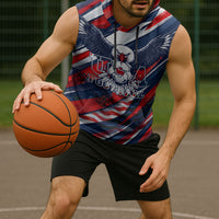USA World Football Sleeveless Hoodie One Team One Goal - Patriotic Bald Eagle Mascot Soccer
