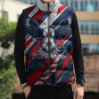 USA World Football Sleeveless Puffer Jacket One Team One Goal - Patriotic Bald Eagle Mascot Soccer