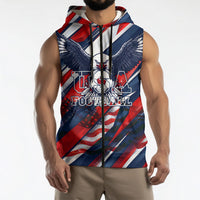 USA World Football Sleeveless Zip Hoodie One Team One Goal - Patriotic Bald Eagle Mascot Soccer