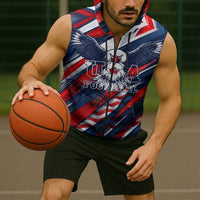 USA World Football Sleeveless Zip Hoodie One Team One Goal - Patriotic Bald Eagle Mascot Soccer