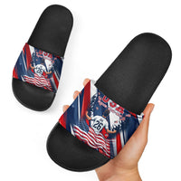 USA World Football Slide Sandals One Team One Goal - Patriotic Bald Eagle Mascot Soccer